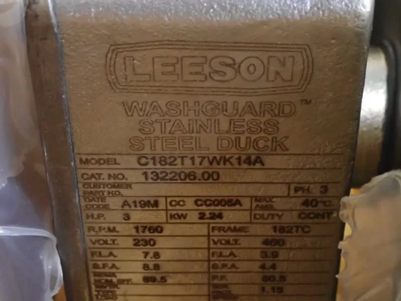LEESON 3 HP MOTOR  -  C182T17WK14A