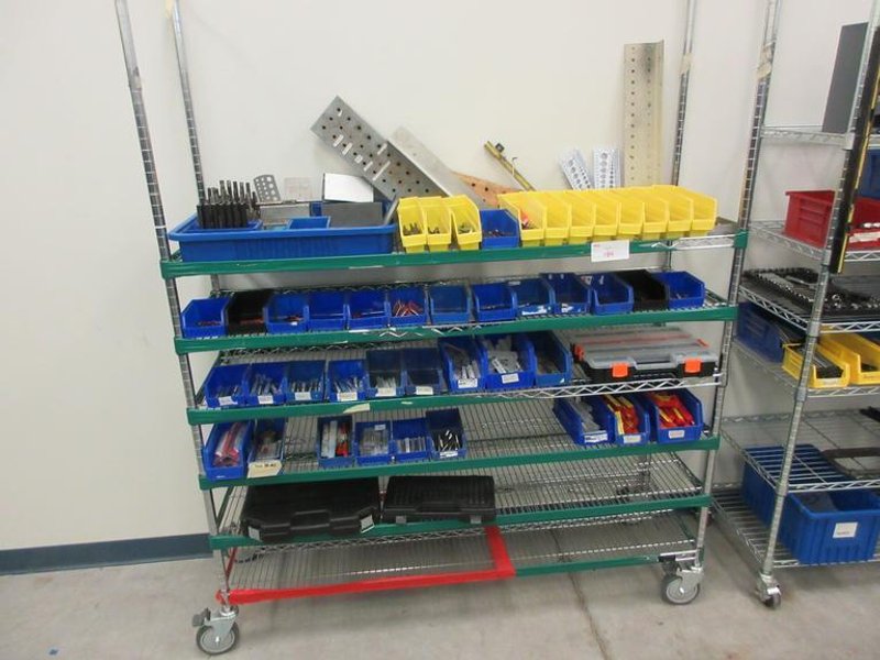Perishable Tool, Large Assortment including Screw Gun Drill Tips, Taps, Drills, Sawzall Blades and MORE on 6-Shelf 60" x 18" x 78" Metal Wire Rolling Cart- Auction Item