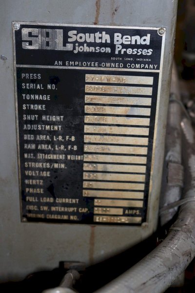 27 TON SOUTHBEND OBI FLY WHEEL PRESS: STOCK #68392