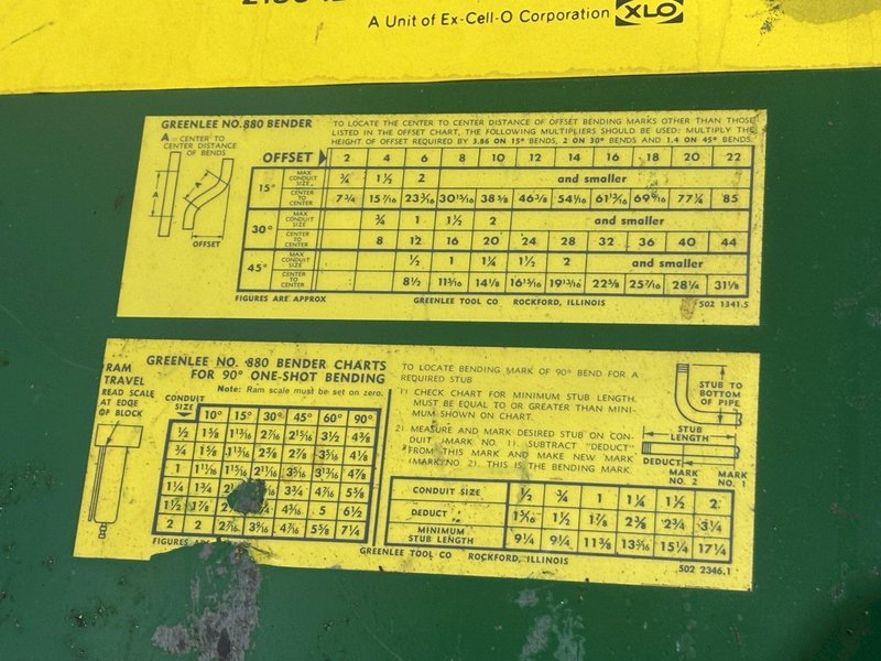 1/2&quot; THRU 2&quot; GREENLEE ONE SHOT HYDRAULIC BENDER: YOBRO #24035
