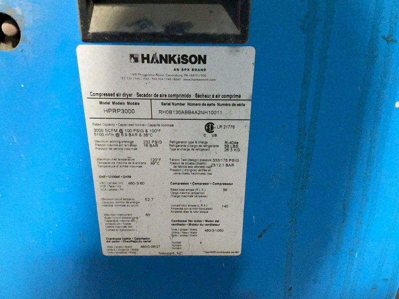 HANKISON 3000 SCFM @ 100 PSIG &amp; 100*F COMPRESSED AIR DRYER  -  HPRP3000