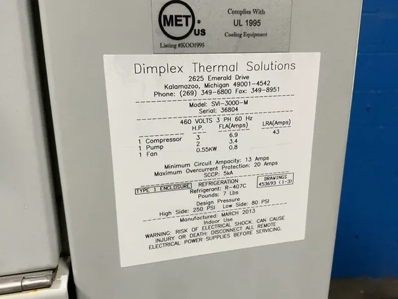 DIMPLEX THERMAL SOLUTIONS 3 HP CHILLER  -  SVI-3000-M