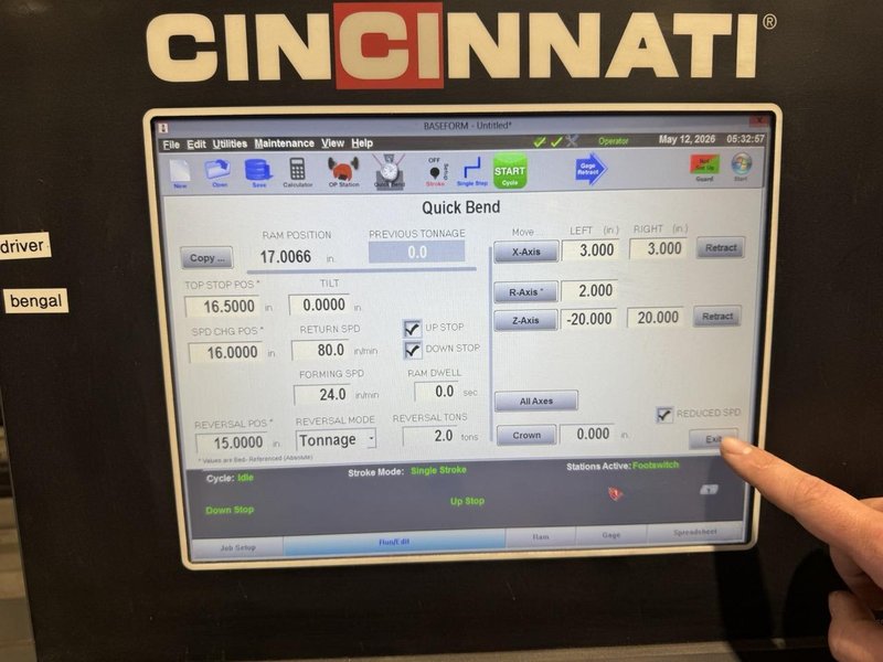 175 Ton x 10′ Cincinnati Hydraulic CNC Press Brake, 2020 – Baseform Press Brake w/ Touchscreen Control, CNC Crowning &amp; Multi-Axis Backgauge