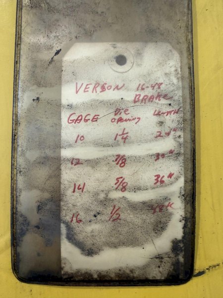 15 TON X 48" VERSON 16-48 PRESS BRAKE. STOCK # 0219526.