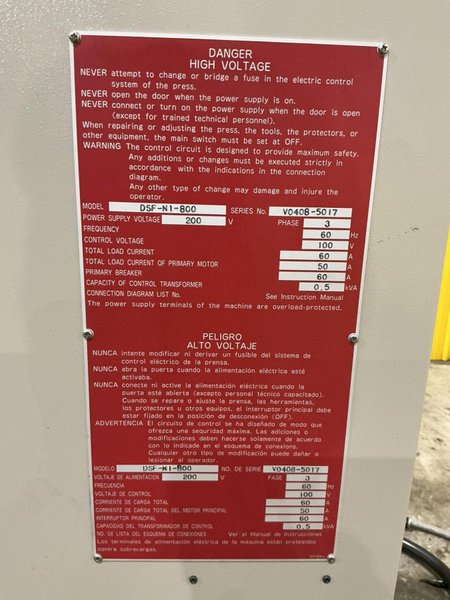 88 TON AIDA MODEL #DSF-N1-800 GAP FRAME PRESS 6.3” STROKE &amp; PA SERVO COIL FEED LINE: YOBRO #25102