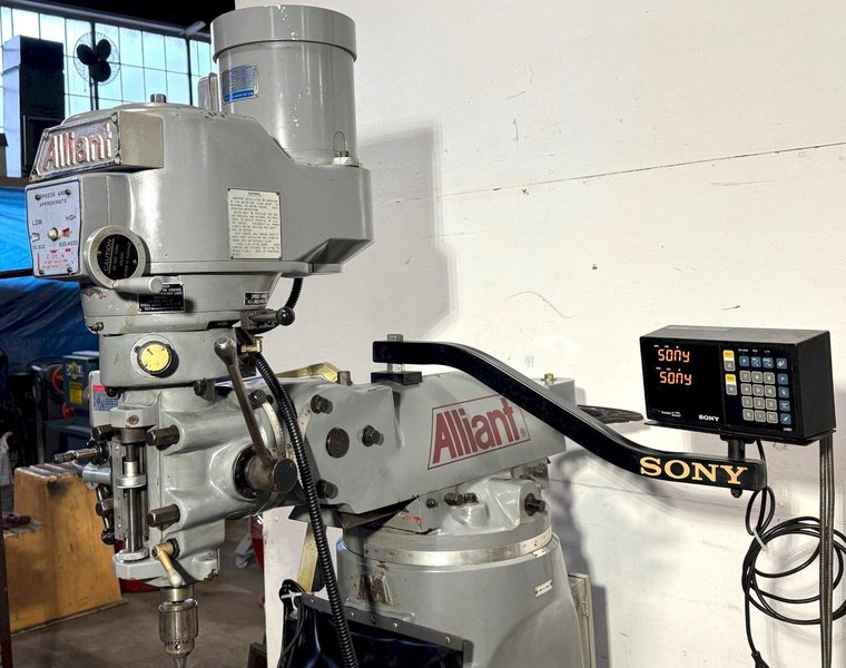 Alliant Vertical Mill 949-3V, 9" x 49" P.F. Tbl., DRO, 3 HP, Nice