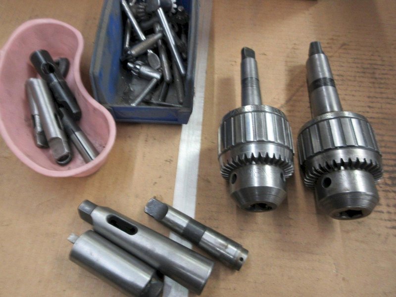Jacobs Keyed Drill Chucks (2) No. 18N, On MT #3 &amp; #4, with Extra Keys and Morse Taper Adapters- Auction Item
