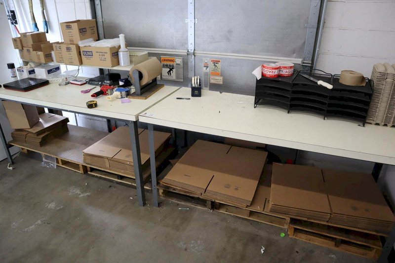 Shipping Desks (2pcs) with Contents of Boxes, Bags, Digital Scales, File Organizers- Auction Item