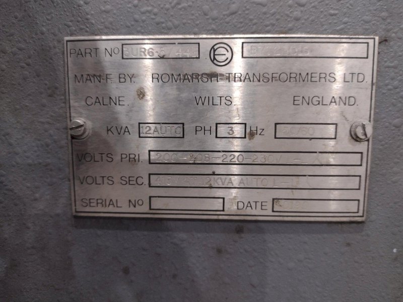 12 KVA 3 PHASE ROMARSH ELECTRICAL TRANSFORMER: STOCK #23573