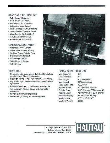 HAUTAU MODEL #CC15M DOUBLE END CHAMFER MACHINE:  STOCK #61481