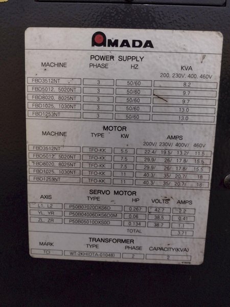 80 TON X 8&#039; AMADA MODEL #FBD-8025 NT CNC HYDRAULIC PRESS BRAKE NEW 2004 : STOCK #23473