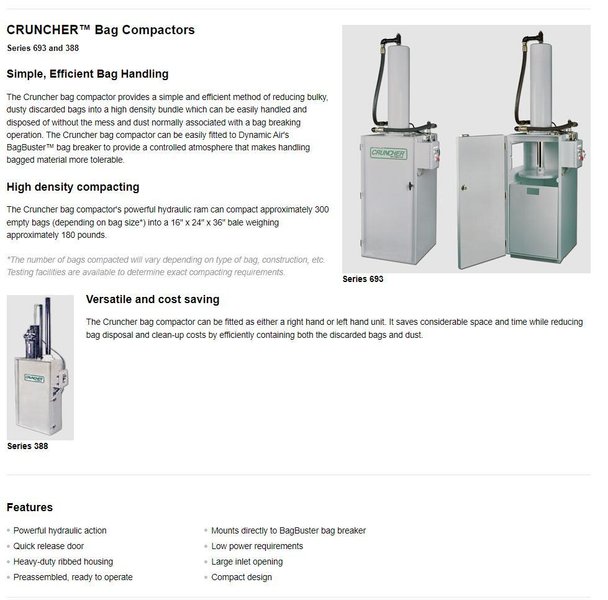 16&quot; X 24&quot; X 36&quot; DYNAMIC AIR MODEL #388-CRUNCHER HYDRAULIC COMPACTOR: STOCK #16757