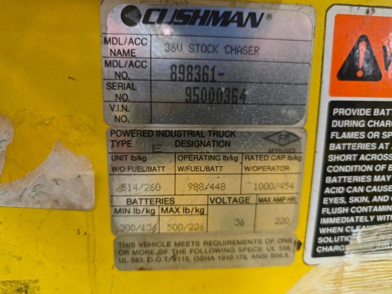 36 VOLT CUSHMAN MODEL 898361 STOCK CHASER/TUGGER CART: YOBRO #24663