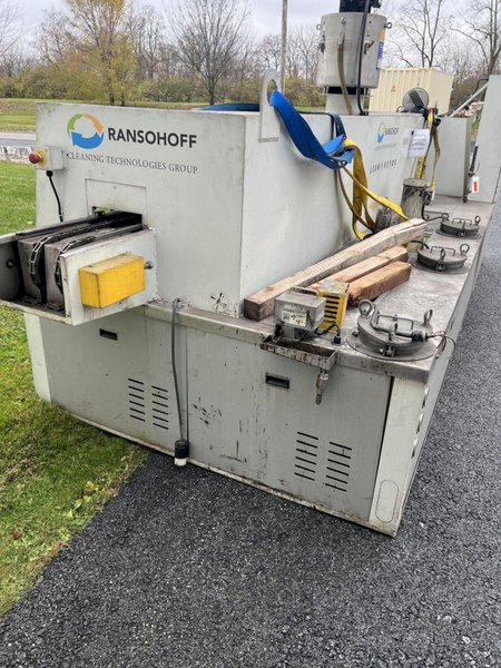 9&quot; X 192&quot; RANSOHOFF LEANVEYOR FOUR STAGE (WASH/RINSE/RINSE/BLOW OFF) WASHER. STOCK # 1113425.