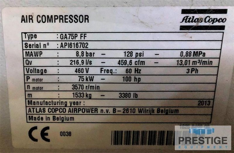 Atlas Copco GA75P FF Air Compressor
