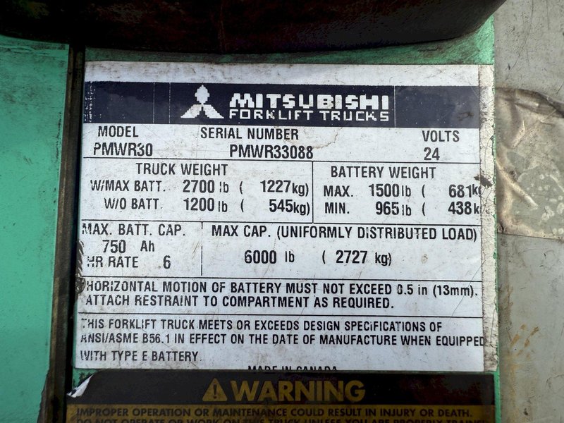 6,000 LBS MITSUBISHI PMWR30 RIDE ON ELECTRIC PALLET JACK: YOBRO #24340