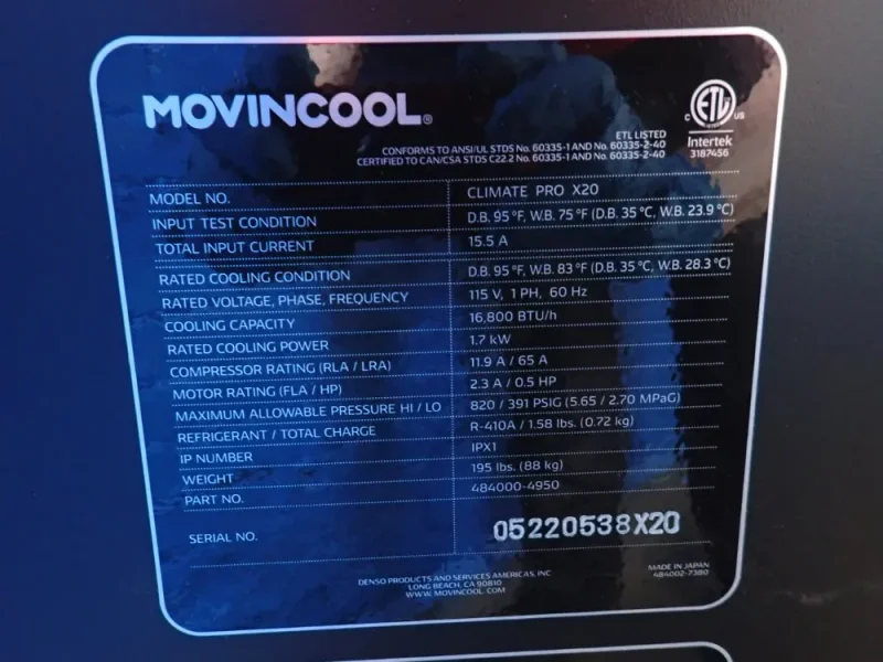 MOVINCOOL 16800 BTU/H PORTABLE AIR CONDITIONER  -  CLIMATE PRO X20