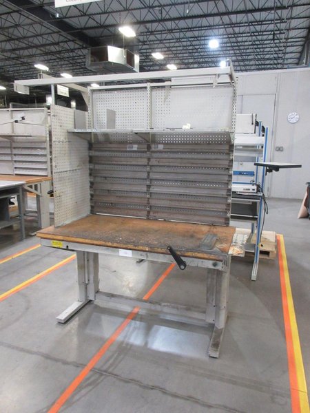 Work Bench, Heavy Duty Metal, Adjustable with Wood Top and Adjustable Shelving- Auction Item