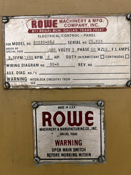 20,000 LBS X 30" ROWE MODEL #20030-DSJ MOTORIZED COIL REEL  UNCOILER: STOCK #22187