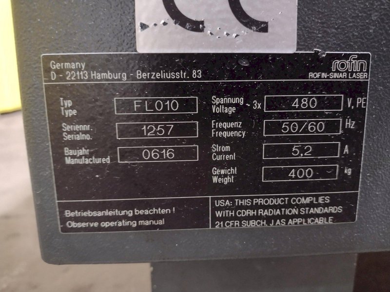 1000 WATT ROFIN MODEL #FL-010 FIBRE LASER MACHINE: STOCK #19372