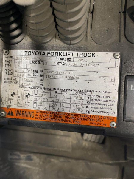 TOYOTA 7000 LBS PROPANE FORKLIFT  -  8FGC35U-BCS