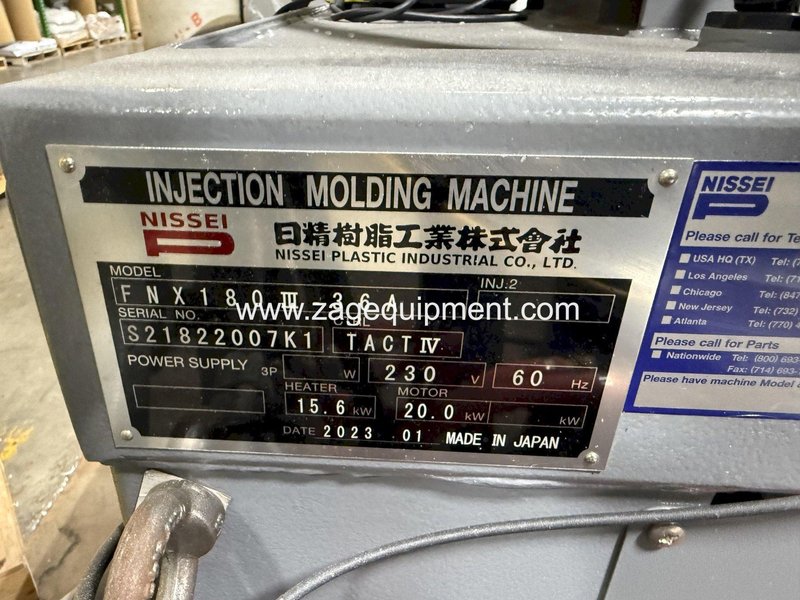 Nissei Used FNX180III-36A Injection Molding Machine, 197 Ton, Yr. 2023, 14.8 oz. - 2 Available