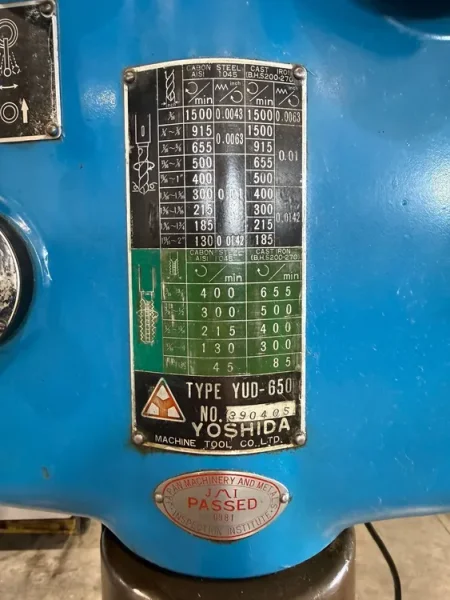 25” YOSHIDA YUD-650 Heavy Duty Drill Press Tapping JAPANESE #8111