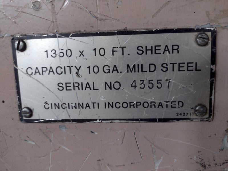 10&#039; x 10 GAUGE CINCINNATI MODEL #1350 CNC HYDRAULIC POWER SQUARING SHEAR: STOCK 17233