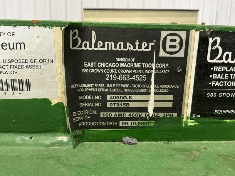 36" X 29" X 30 HP BALEMASTER MODEL #4030G-8 AUTO TIE HORIZONTAL BALER 2007: YOBRO #25000