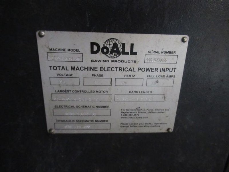 DOALL CNC Programmable Horizontal Bandsaw, Model DCDS-600NC-F