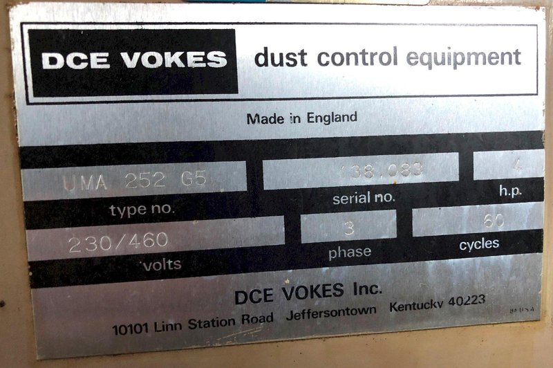 DCE Vokes Dust Collector Model UMA 252 G5, 4 HP