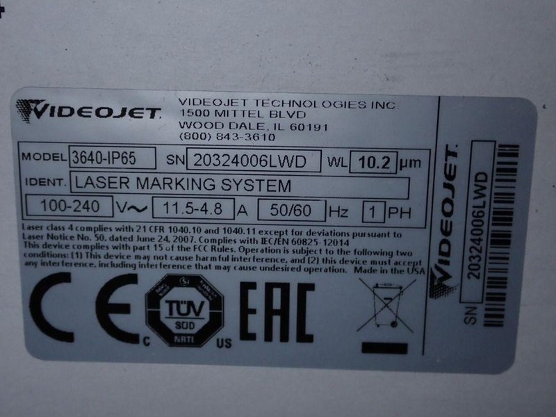 VIDEOJET LASER MARKING MACHINE  -  3640-IP65