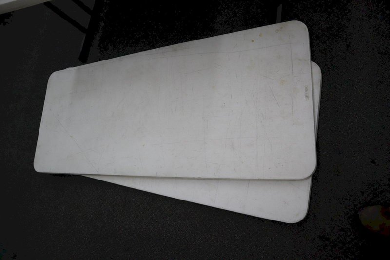 Lifetime White Plastic Top Folding Tables, (3) Rectangle 72" x 30" x 29", (1) Round 60" x 29"- Auction Item