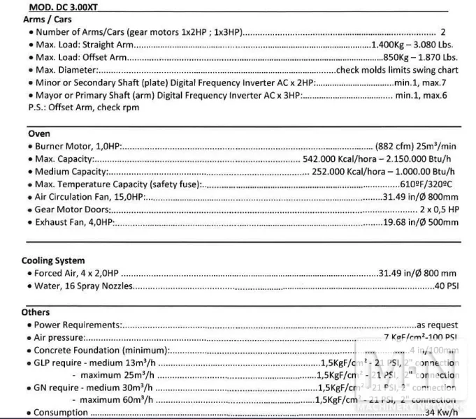 2 ARM ROTOLINE MODEL DC3.00XT ROTATIONAL MOLDING MACHINE MFG 2000