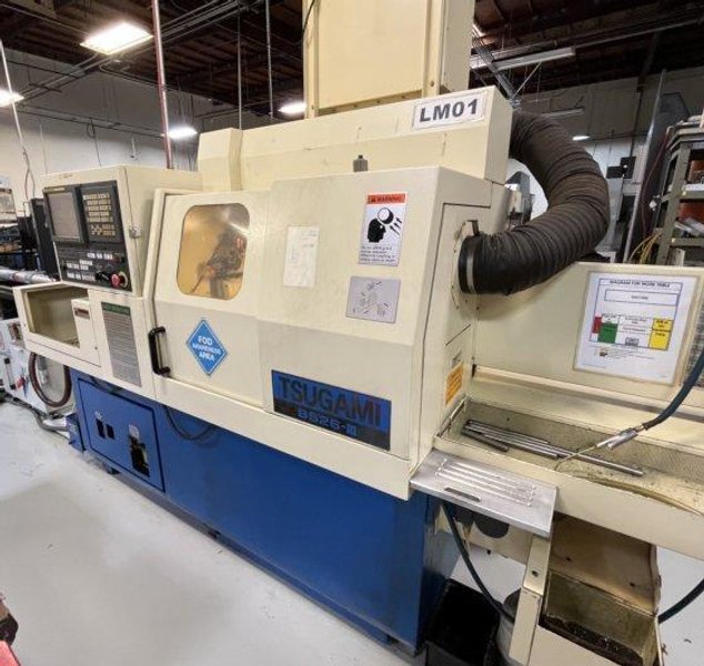 Tsugami BS26-III High-Precision CNC Swiss Lathe equipped with Live Sub-Spindle, Bar Feeder, High Pressure Unit, and Tooling