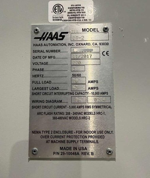 Haas DT-2 CNC Drill Tap Center – 2017 15,000 RPM, WIPS, HSM Mill