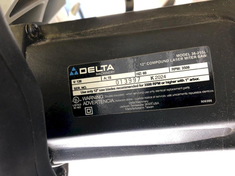12&quot; DELTA MODEL 36-255L COMPOUND LASER MITER SAW WITH STAND: STOCK 19214