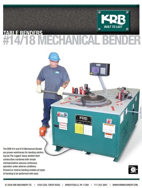 KRB MODEL #18M ELECTRO MECHANICAL ROTARY REBAR BENDER : YOBRO #25147