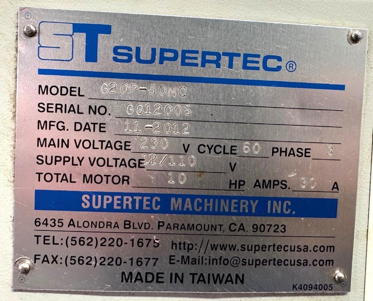 8" x 18" Supertec CNC Cylindrical Grinder G20P-50CNC, Universal, Fanuc, 2012