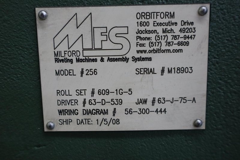 Milford Orbitform #256 Riveter, 12" Throat, Remote Foot Trip and Tooling- Auction Item