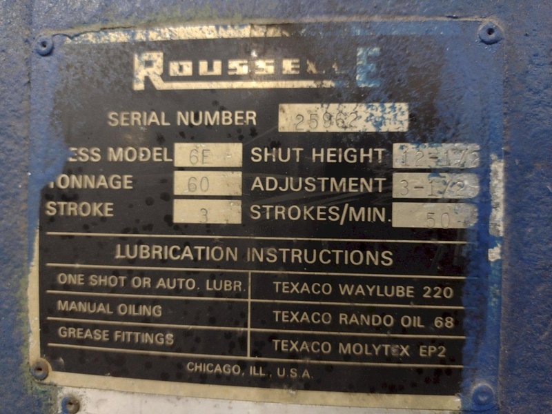 60 TON ROUSSELLE MODEL #6F OBI STAMPING PRESS 3" STROKE: STOCK #23571