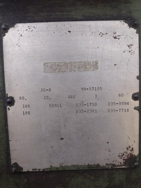 26&quot; DOALL MODEL #26-4 CONTOUR-MATIC VERTICAL HIGH SPEED BAND SAW: STOCK 18313