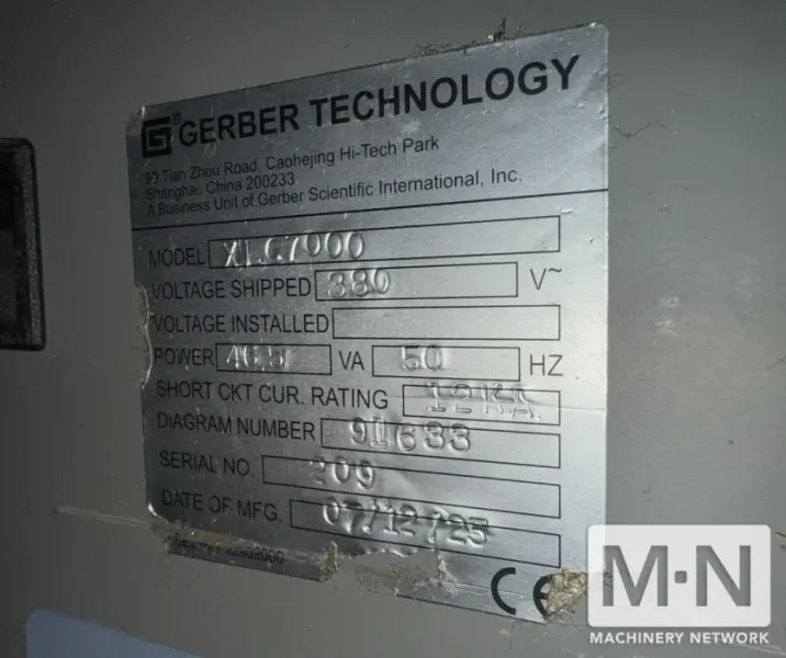 Gerber Technologies XLC-7000 Textile Cutting Machine, 2007