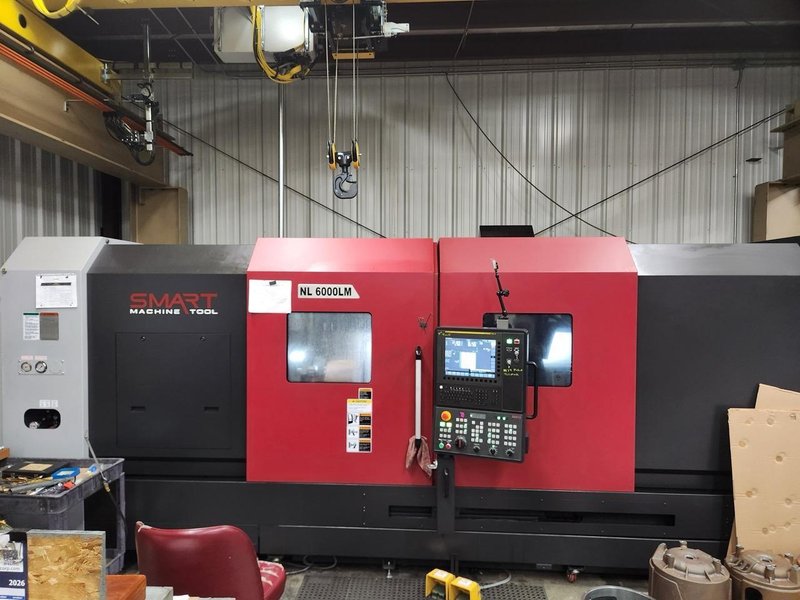 Smart NL6000LM CNC Lathe, 2023 – 24″ Chuck, Live Tooling, Tailstock, Steady Rest, Box Ways, Chip Conveyor