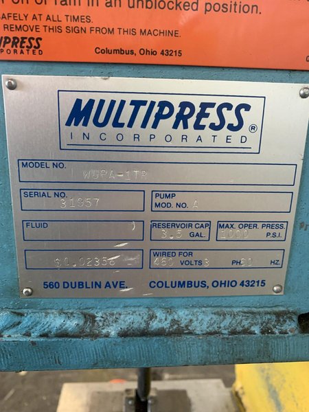 1 TON MULTIPRESS WUPA-1TR HYDRAULIC PRESS. STOCK #0686224