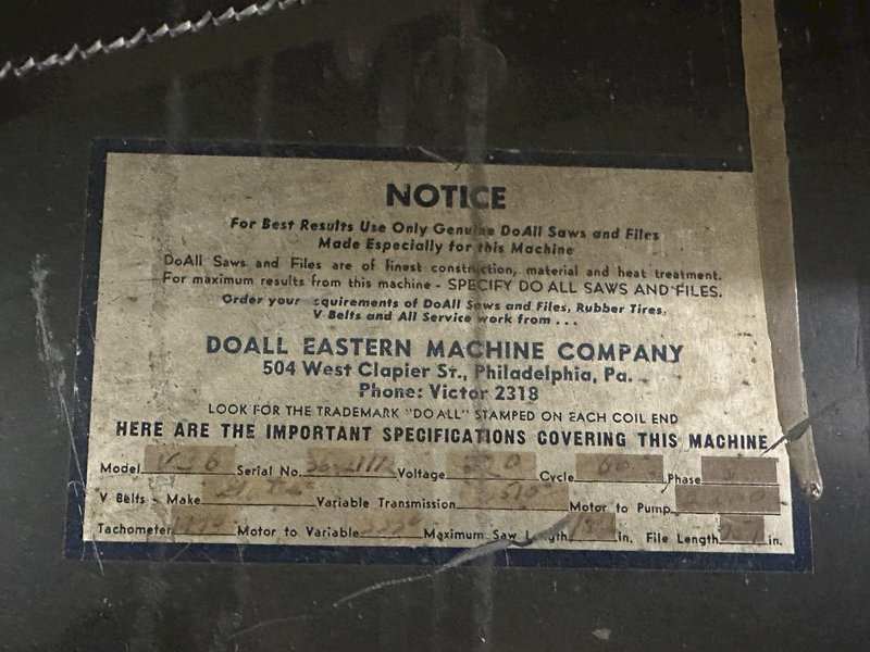 36&quot; DOALL MODEL #V36 VERTICAL BAND SAW: STOCK #18191
