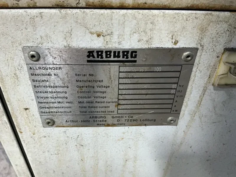 ARBURG 16 KW ALLROUNDER HYDRAULIC INJECTION MOLDER  -  221 KS 350-100