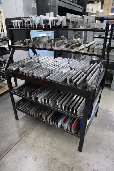 Press Brake Dies and Lower Die Holders for Amada Press Brakes on Welded Steel Shelving- Auction Item