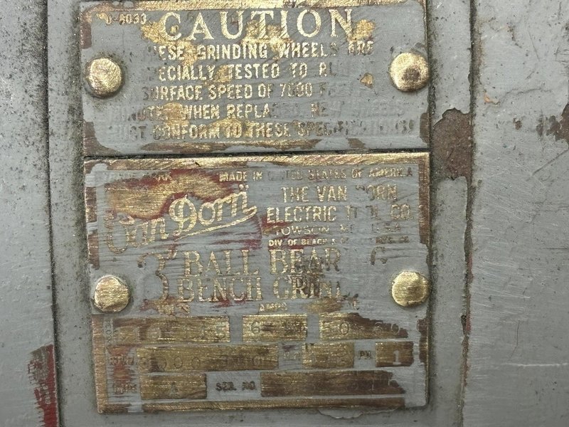 VAN DORN DOUBLE END PEDASTAL GRINDER, 110V SINGLE PHASE: STOCK #20988