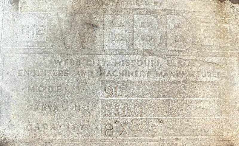 8' X 5/8" WEBB MODEL #9L INITIAL PINCH 3 ROLL PLATE BENDING ROLL: YOBRO #24510